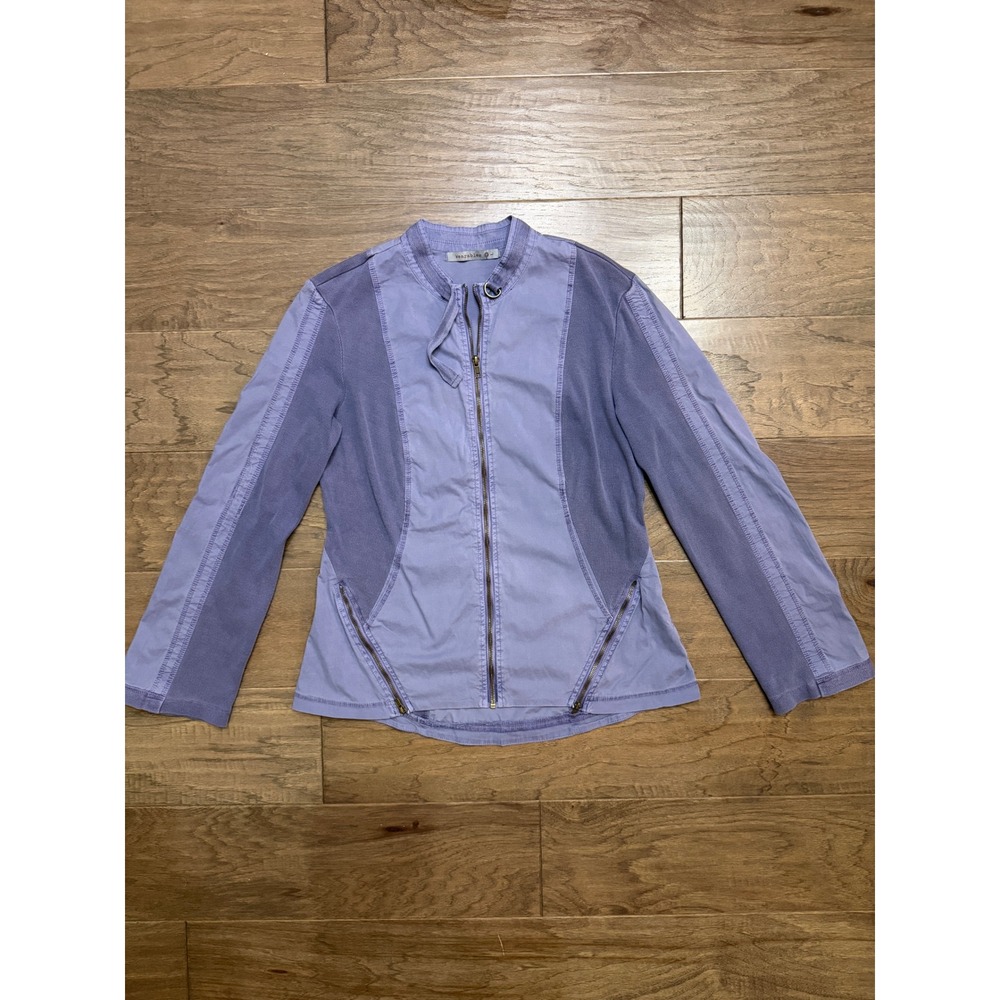 Wearables by XCVI Jacket Womens L Purple Cotton Blend Mixed Media Utility Zip Up